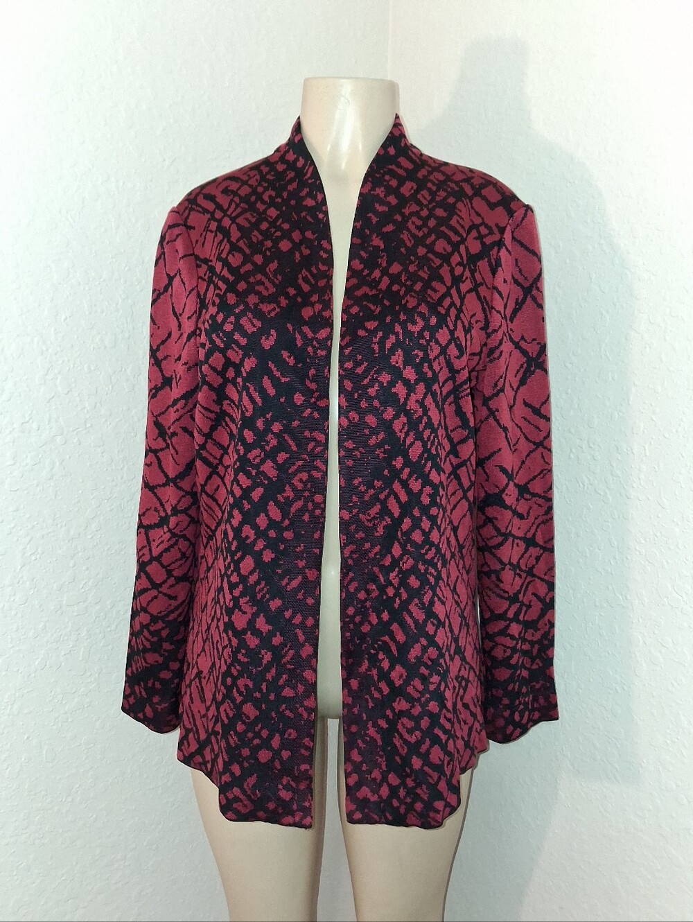 MING WANG RED & BLACK OPEN CARDIGAN SZ LG